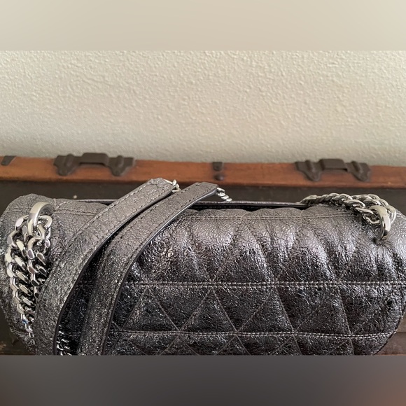 Michael Kors quilted metallic silver Sloan handbag purse silver chain ELNC~ - Picture 8 of 16